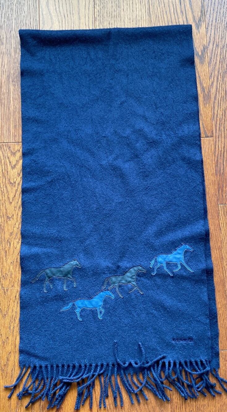 Hermes Blue Cashmere 16" x 68" Fringe Scarf